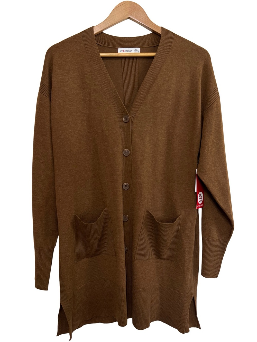 89th & Madison Brown Cardigan Sweater Knit Button Front Women’s Large NWT